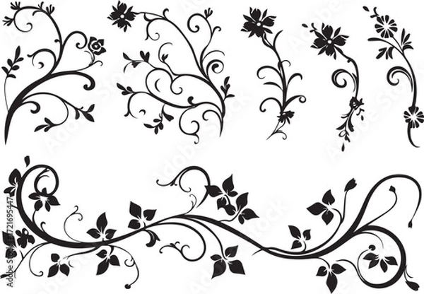 Fototapeta Floral Decoration Elements Silhouette Bundle