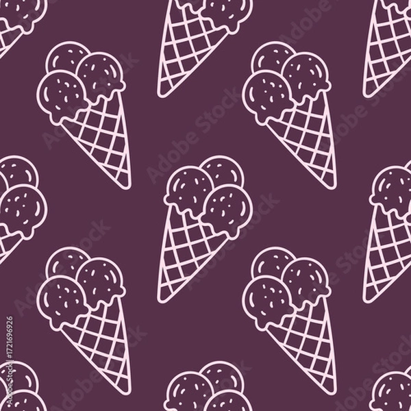 Fototapeta Seamless pattern with hand drawn ice cream cones. Doodle texture for textile, wrapping paper or wallpaper