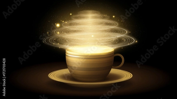 Fototapeta longevity. Vintage coffee cup with an infinite glowing spiral, symbolizing longevity and ritual. bar promotions, beverage menus, designed for food & beverage menus and cafe branding.