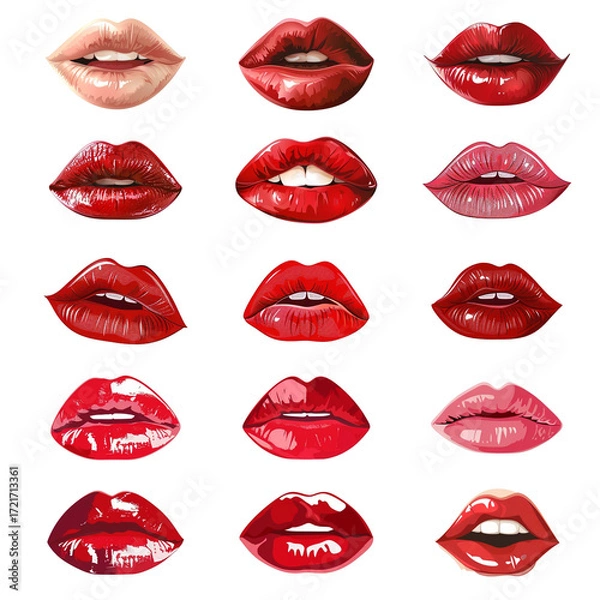 Obraz set of red lips transparent background