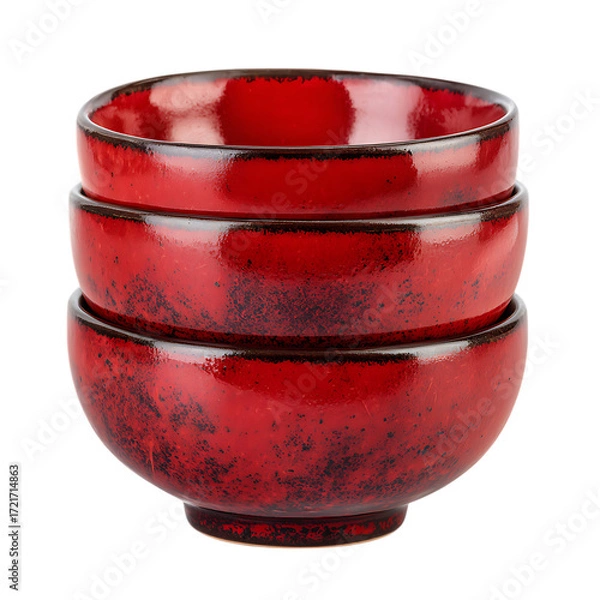 Obraz Stack of three red ceramic bowls
