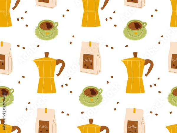 Obraz Seamless pattern with coffee elements. Vector illustration for packaging, textile, wallpaper design