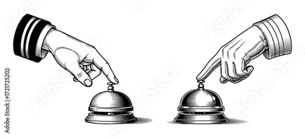 Obraz Hand pressing hotel service bell icon , reception desk hospitality customer service vector illustration