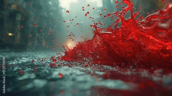 Obraz 激しい勢いの流血を地面からのローアングルで捉えた瞬間