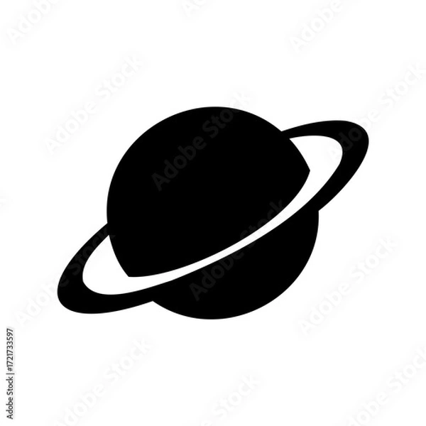 Fototapeta Silhouette of planet with orbiting ring-Black silhouette of a planet with a surrounding ring, symbolizing space, astronomy, universe, exploration, science, and cosmic celestial bodies.
