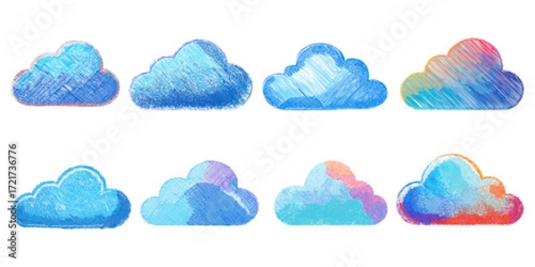 Fototapeta Collection of hand drawn clouds. Vector illustration. 