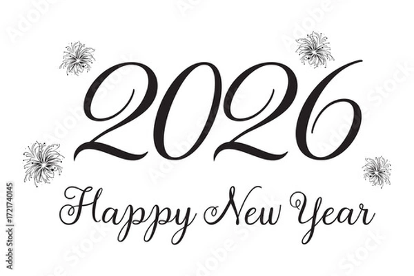 Fototapeta Happy New Year 2026 Logo. Abstract Hand drawn creative calligraphy vector logo design. 2026 New year Logo Design