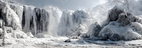 Fototapeta Majestic Frozen Waterfalls Nature's Icy Masterpiecesin Winter Wonderland Landsapes Await Adventurous Exporers Seeking BreathtakingScenic Views and Tranquil erenity