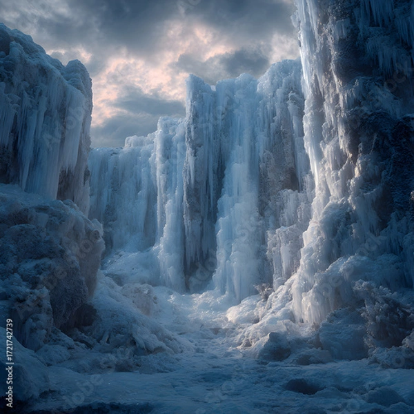 Fototapeta Majestic Frozen Waterfalls Nature's Icy Masterpiecesin Winter Wonderland Landsapes Await Adventurous Exporers Seeking BreathtakingScenic Views and Tranquil erenity