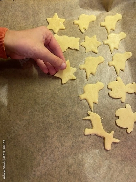 Fototapeta Handmade butter cookies on a baking sheet