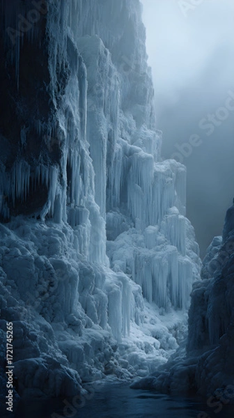 Fototapeta Majestic Frozen Waterfalls Nature's Icy Masterpiecesin Winter Wonderland Landsapes Await Adventurous Exporers Seeking BreathtakingScenic Views and Tranquil erenity