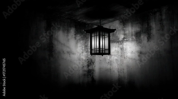 Obraz Illuminated lantern in dark room