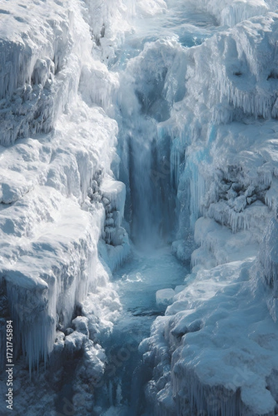 Fototapeta Majestic Frozen Waterfalls Nature's Icy Masterpiecesin Winter Wonderland Landsapes Await Adventurous Exporers Seeking BreathtakingScenic Views and Tranquil erenity