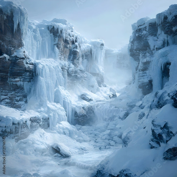 Fototapeta Majestic Frozen Waterfalls Nature's Icy Masterpiecesin Winter Wonderland Landsapes Await Adventurous Exporers Seeking BreathtakingScenic Views and Tranquil erenity