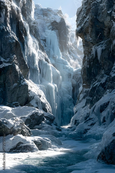 Fototapeta Majestic Frozen Waterfalls Nature's Icy Masterpiecesin Winter Wonderland Landsapes Await Adventurous Exporers Seeking BreathtakingScenic Views and Tranquil erenity