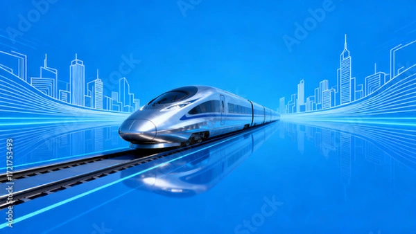 Obraz High-speed train passing through city landscape