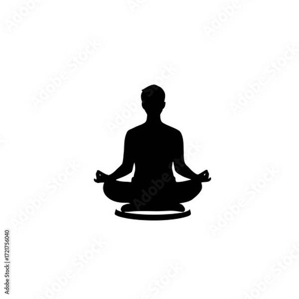 Fototapeta Black vector silhouette of a woman in a lotus yoga pose for meditation and relaxation