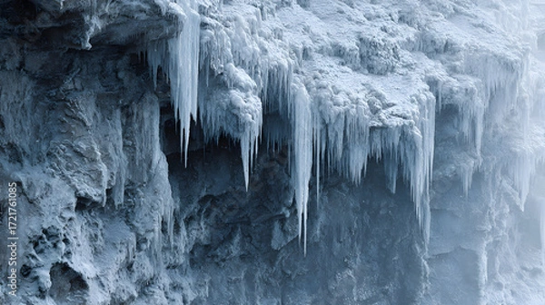 Fototapeta Majestic Frozen Waterfalls Nature's Icy Masterpiecesin Winter Wonderland Landsapes Await Adventurous Exporers Seeking BreathtakingScenic Views and Tranquil erenity