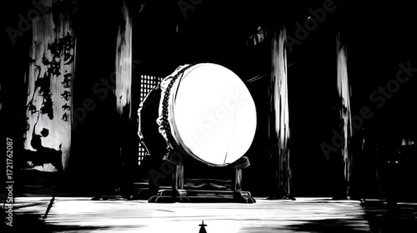 Obraz Large drum in dark temple