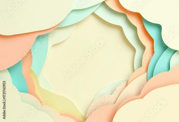Fototapeta Pastel layered paper cut circle design with flowing organic shapes,  backdrop,  autumn