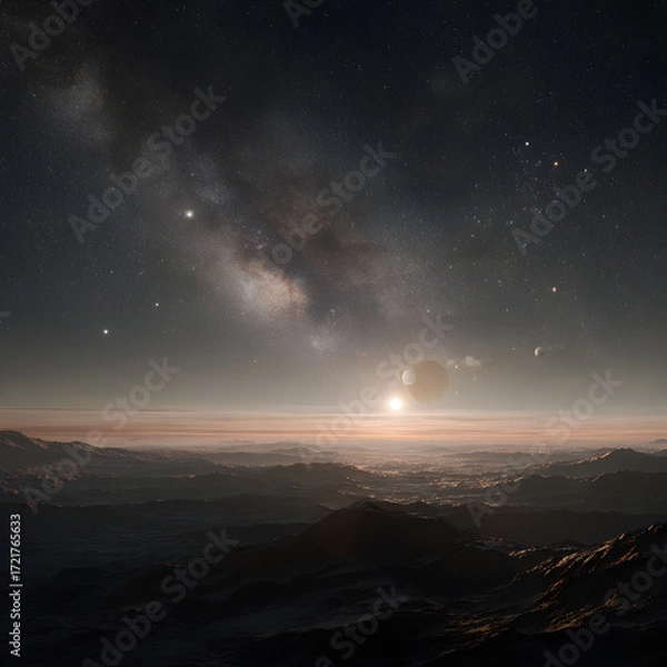 Fototapeta Exploring the Mysteries ofFaraway Planets and Distan Stars: A Journey into theCosmos Unveiling the Secres Beyond Our Solar System' Celestial Wonders