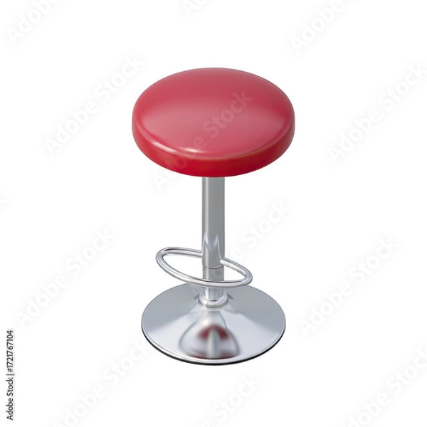 Fototapeta A vibrant red bar stool with a sleek chrome base and adjustable height mechanism stands isolated, perfect for modern kitchen counters or stylish home bar setups.