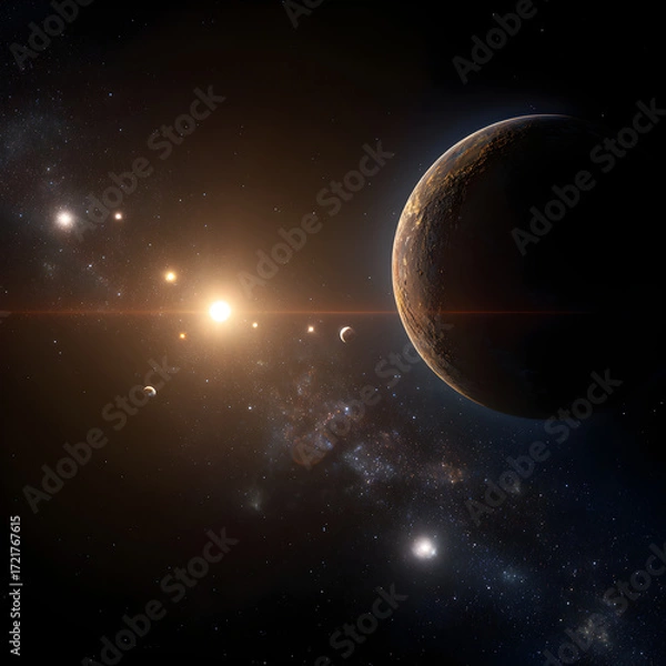 Fototapeta Exploring the Mysteries ofFaraway Planets and Distan Stars: A Journey into theCosmos Unveiling the Secres Beyond Our Solar System' Celestial Wonders