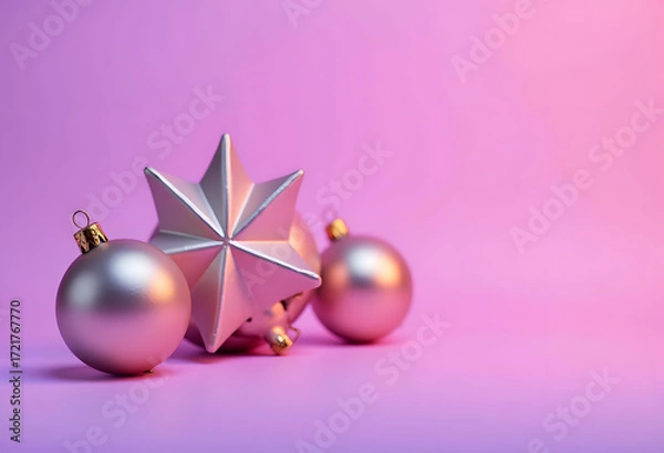 Fototapeta Pastel Pink Christmas Star and Ornaments with Copy Space