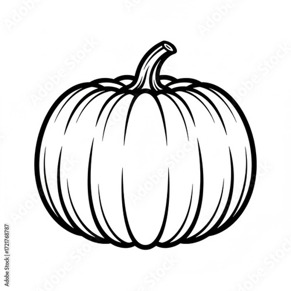 Obraz Simple hand drawn outline illustration of a round pumpkin with a stem on a white background