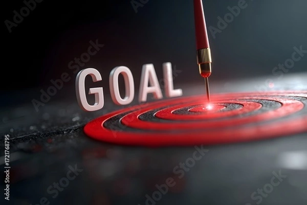 Fototapeta Precision Targeting Concept with Red Bullseye and Goal Word Focused Shot