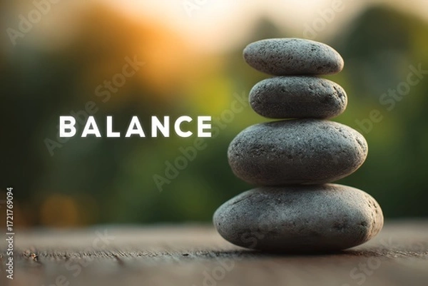 Fototapeta Serene Stacked Stones Representing Balance and Tranquility in Nature's Beauty