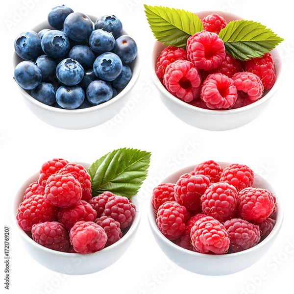 Fototapeta Set of blueberries and raspberries in a bowl