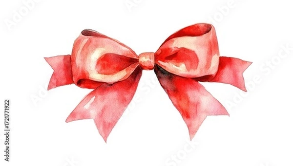 Fototapeta Beautiful watercolor ribbon bow in shades of red, perfect for decoration and design projects, isolated background.