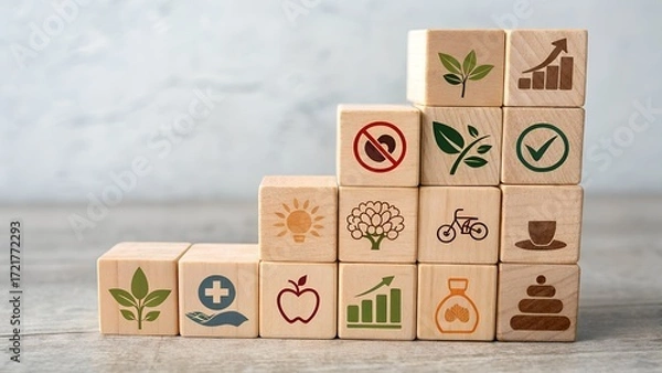 Fototapeta wooden cubes arranged like building bricks each