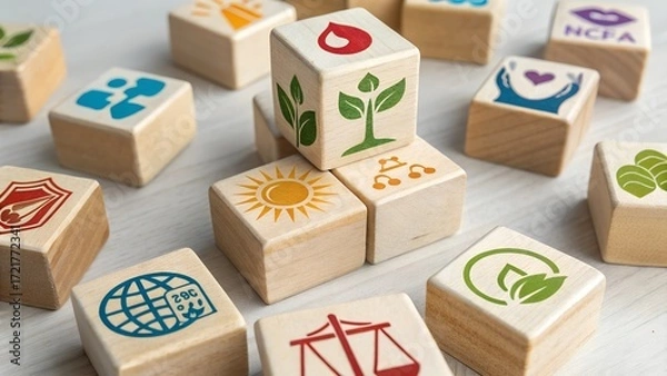 Fototapeta wooden cubes arranged like building bricks each