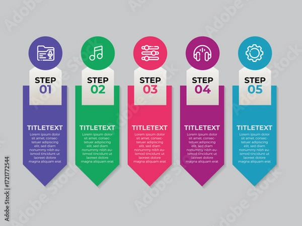 Fototapeta 5 steps Business infographic for company milestones timeline template with years.
