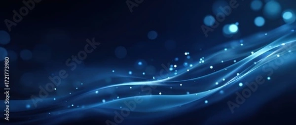 Obraz Abstract dark blue background with light blue waves and particles
