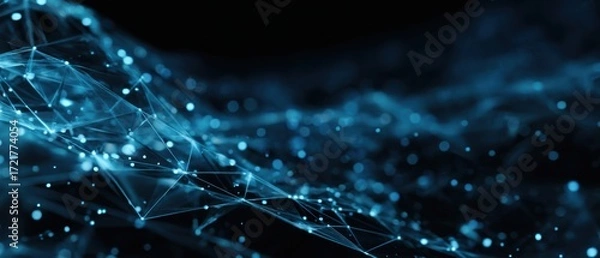 Obraz Abstract digital network wave.  Dark blue, glowing, interconnected lines and points