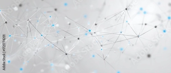 Obraz Abstract network of interconnected points and lines.  A light gray background with light gray lines and blue dots