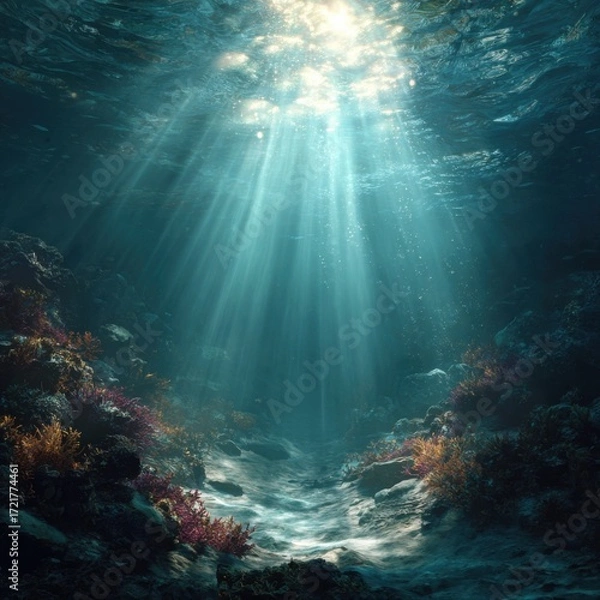 Obraz Underwater scene with sunlight rays