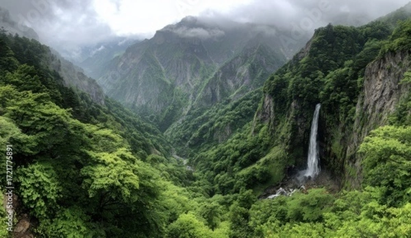 Obraz Lush valley with waterfall