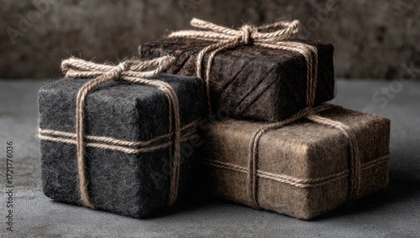 Obraz Stacked gift boxes, rustic style