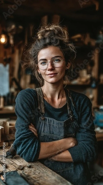 Obraz Craftsperson in a workshop showcasing skills and creativity during the day with natural light illuminating the rustic surroundings