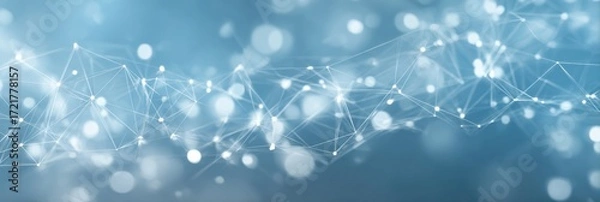 Obraz Abstract network design with light-blue background and white connecting lines and dots