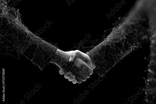 Obraz Digital handshake against black background