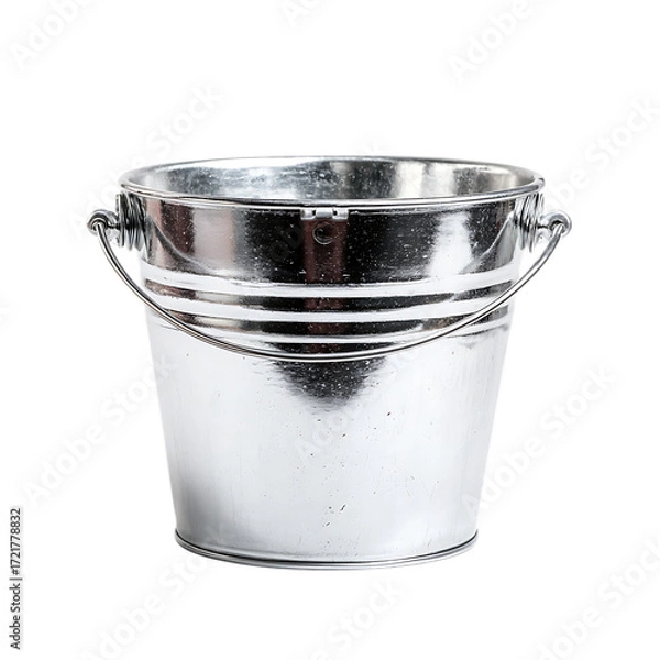 Fototapeta Shiny Metal Bucket with Handles Empty Container