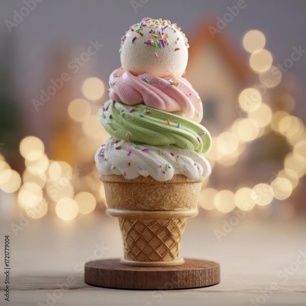 Obraz Colorful ice cream cone with a stack of swirls