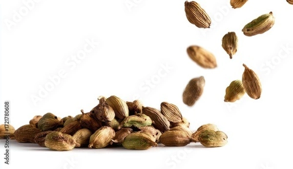 Obraz Cardamom seeds, falling and piled