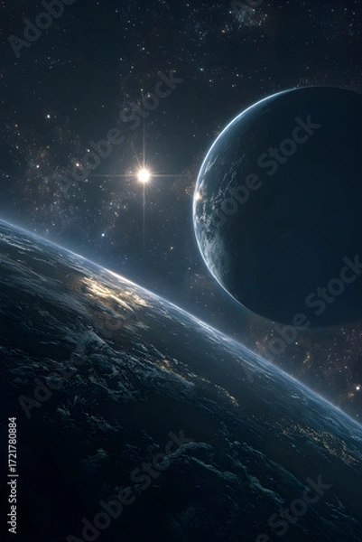 Fototapeta Exploring the Mysteries ofFaraway Planets and Distan Stars: A Journey into theCosmos Unveiling the Secres Beyond Our Solar System' Celestial Wonders