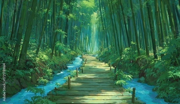 Obraz Lush bamboo forest path